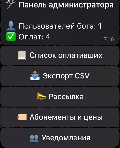 Admin panel screenshot
